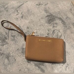 Michael Kors Acorn Tan Saffiano Leather Dual Zip Wristlet - PRISTINE